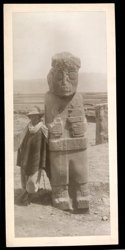 View of a Large Sculpted Figure, with a Man Standing Next to It, 1896 by Byron Company